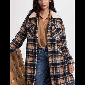 SAYLOR Blue and Tan Plaid Teddy Jacket
